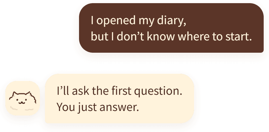 “I opened my diary, but I don’t know where to start.” — “I’ll ask the first question. You just answer.”