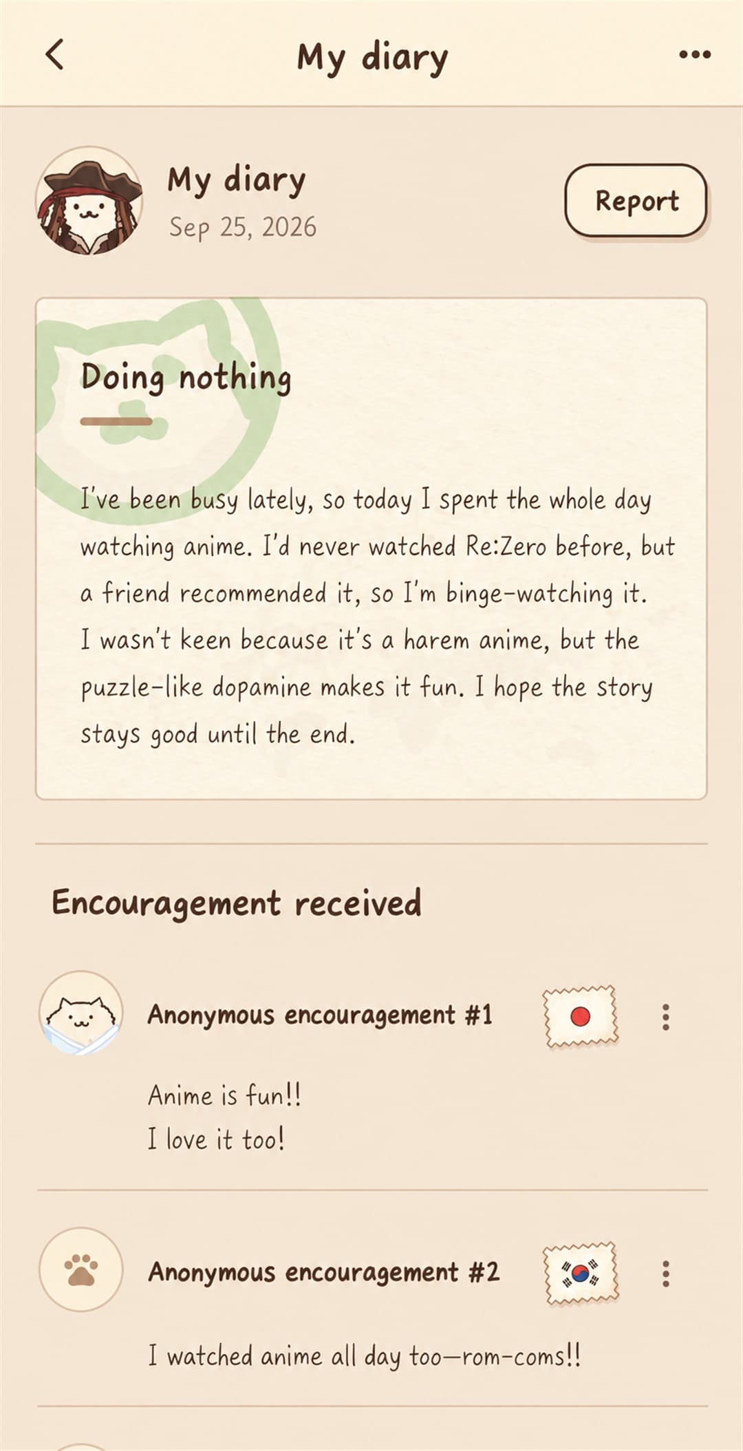 Words of encouragement that arrived on my diary
