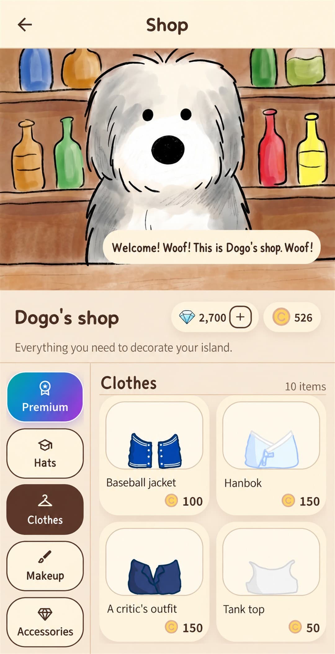 Clothes for sale at Dogo’s shop